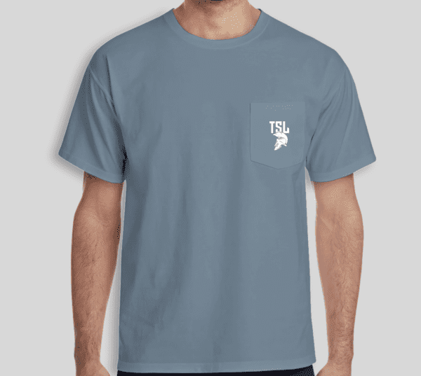 Man in a Great Day Tee with a small logo on the pocket.